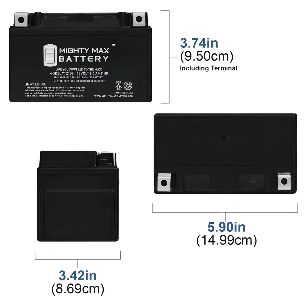 1000 Battery 8.6AH - YTZ10S 00-17 Pack with 12V Suzuki compatible Replacement GSX-R1000 4