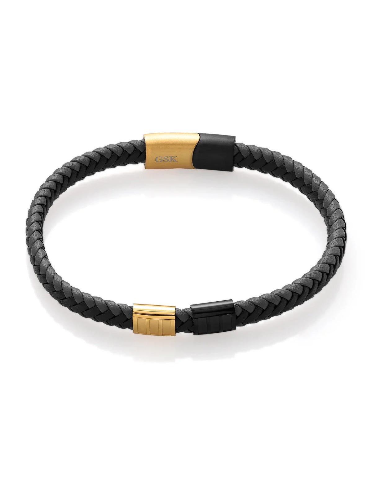 Gold Men's Genuine 7.7MM Bracelet Gem (8.25 Premium Stone Stainless Black Leather King Steel Width) inch,