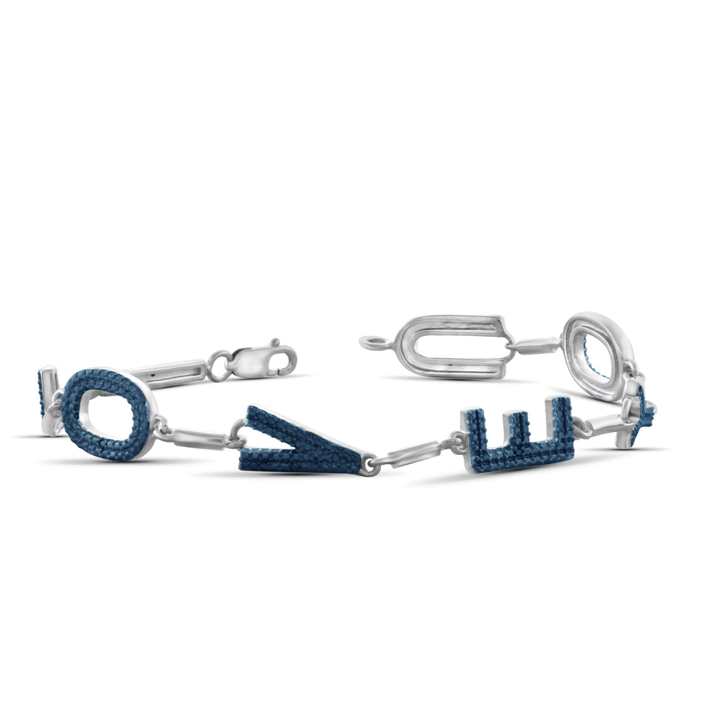 '- White Accent Letters 'Love' Round-cut Blue Sterling Diamond Silver of Bracelet