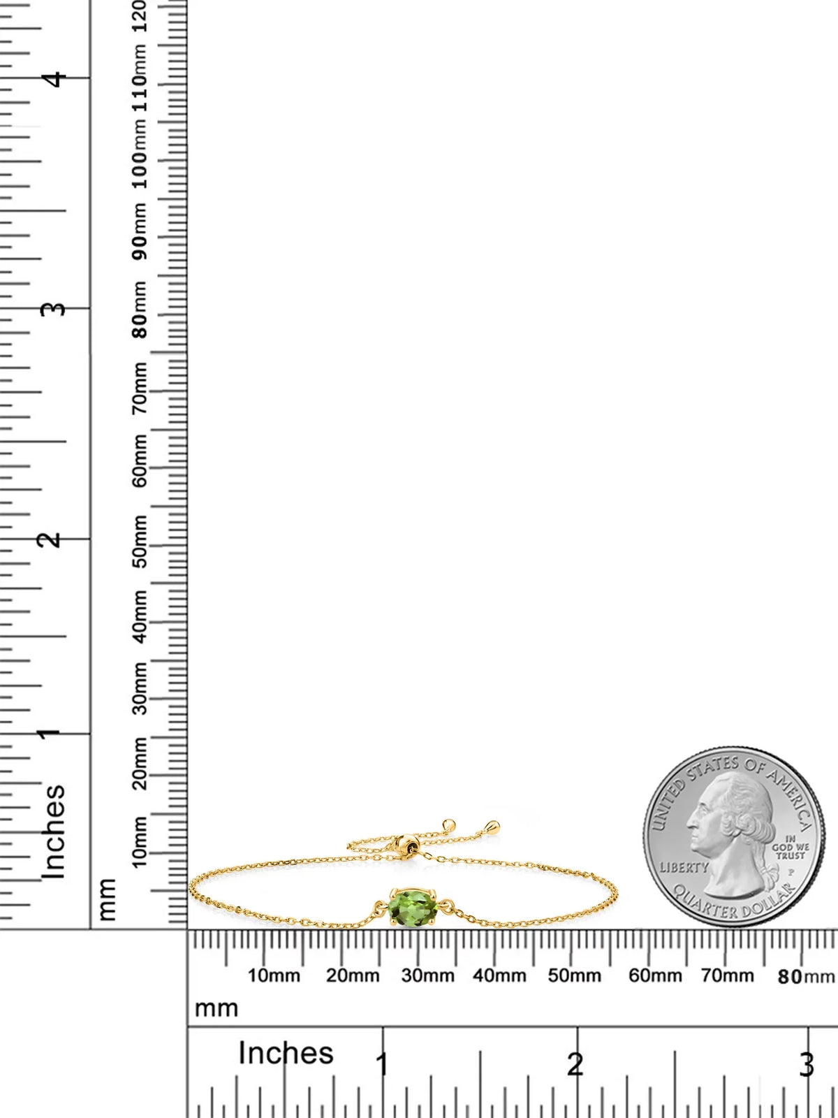 Peridot 7x5mm) Stone Cttw, Silver Cut Gold Women For Plated King Yellow (0.90 Bracelet Oval Green Gem Solitaire 18K