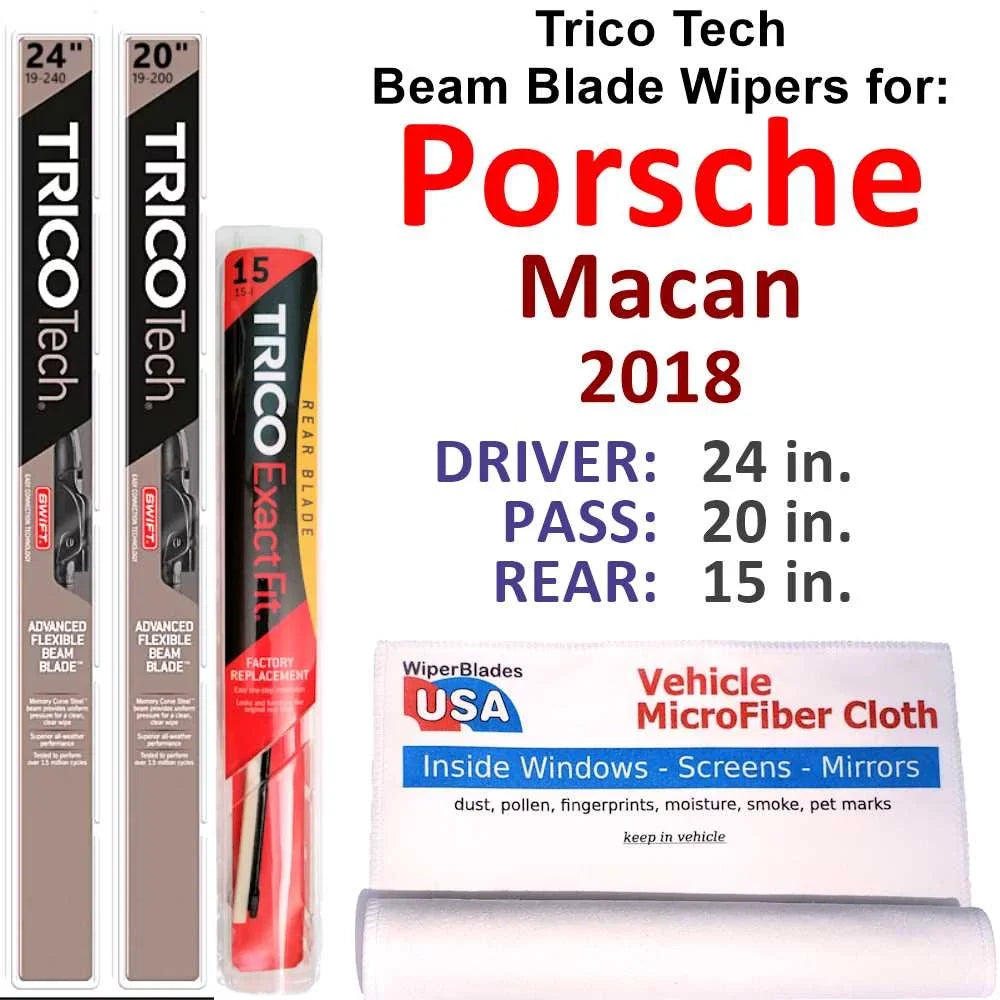 w/Rear 2018 (Set Wipers Porsche of Beam Wiper Macan 3) Blade