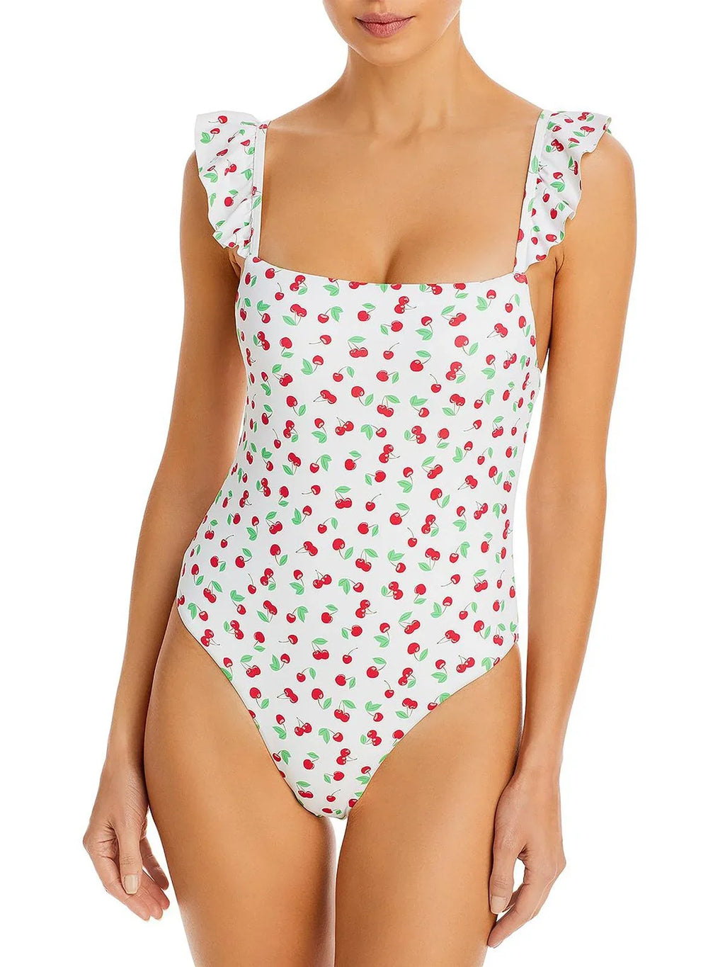 Swimsuit Neck Swim Aqua Ruffled Maillot Womens Square One-Piece