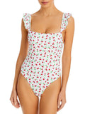 Swimsuit Neck Swim Aqua Ruffled Maillot Womens Square One-Piece