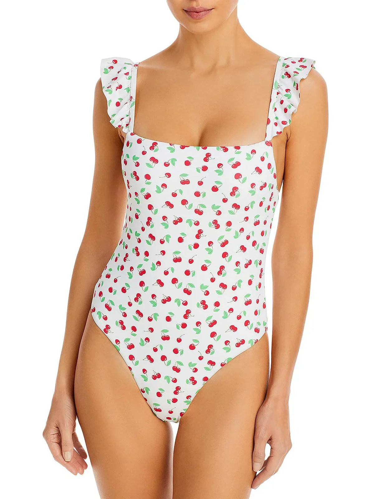 Swimsuit Neck Swim Aqua Ruffled Maillot Womens Square One-Piece