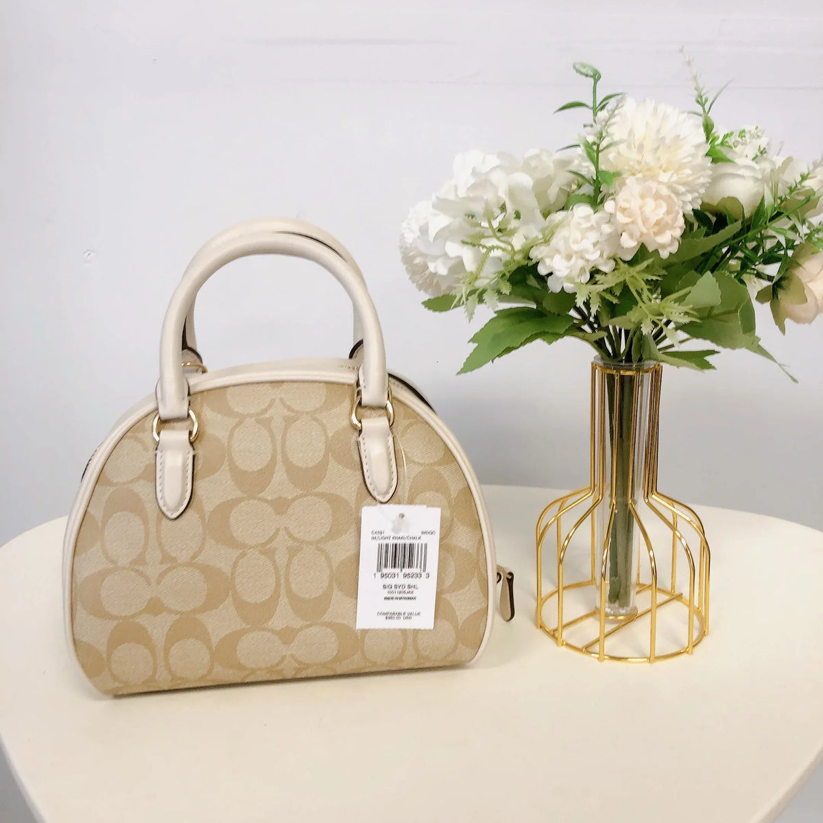 KHAKI Signature LIGHT Sydney Satchel Coach CA591 CHALK Canvas In IN