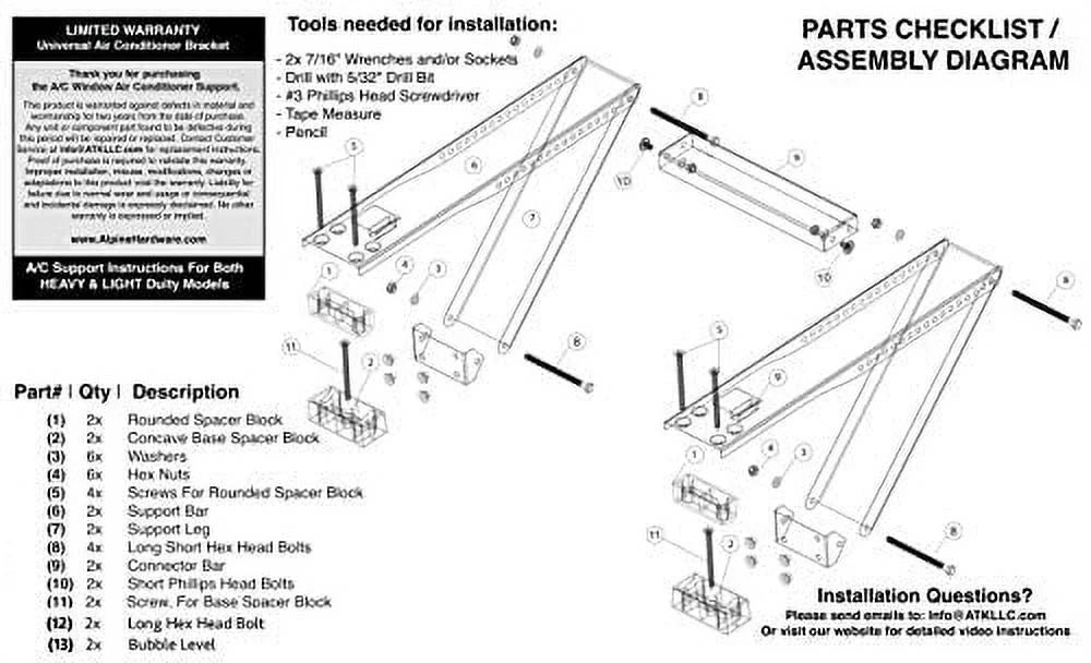 AC HARDWARE AC Duty) ALPINE Heavy-Duty BTU Air - for Window Conditioner Window - AC Up - BTU Air Universal 180 Units 24000 lbs. Support Conditioner 12000 Support to to Bracket (Heavy