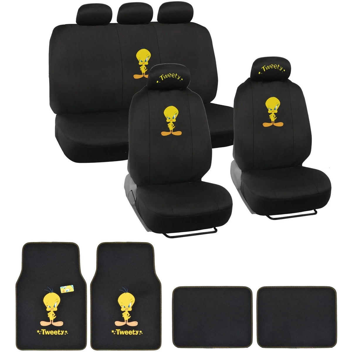 Car Set Car Holiday Accessories BDK Looney Auto Tweety Mats Covers Tunes with - Bird Full Seat Set Gift Floor