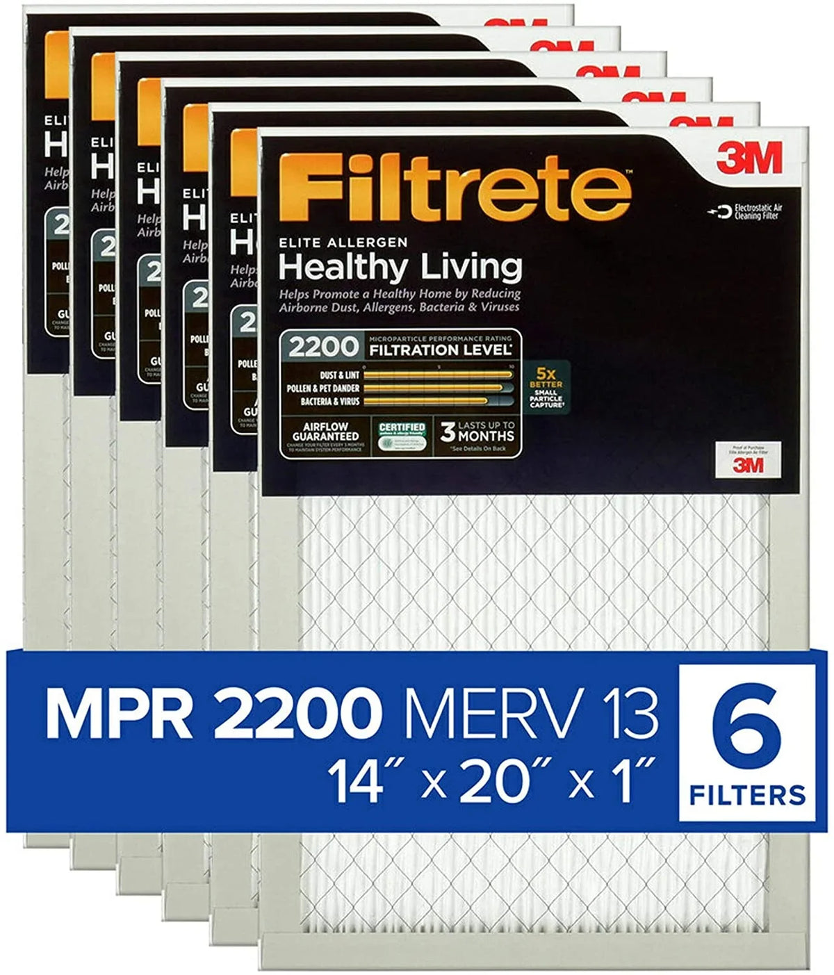 6-Pack 19.81 Furnace Air 2200, dimensions Elite (exact MPR Healthy x x 14x20x1, Allergen, AC Filtrete 13.81 Living Filter, 0.78)