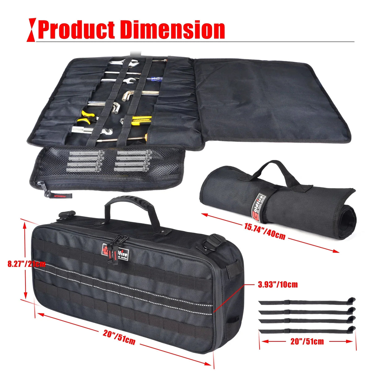 UTV Travel Storage ATV Truck Kit Universal Tool Pouch Organizer Tool Bag Tool for Portable Roll Car with Wrench Storage